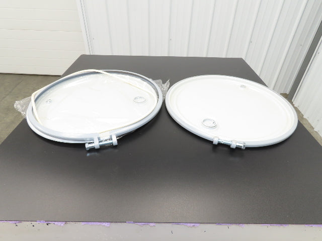 Uline H-1593 Replacement Steel Lid 55 Gallon Drum Bolt Ring Seal White Lot of 2