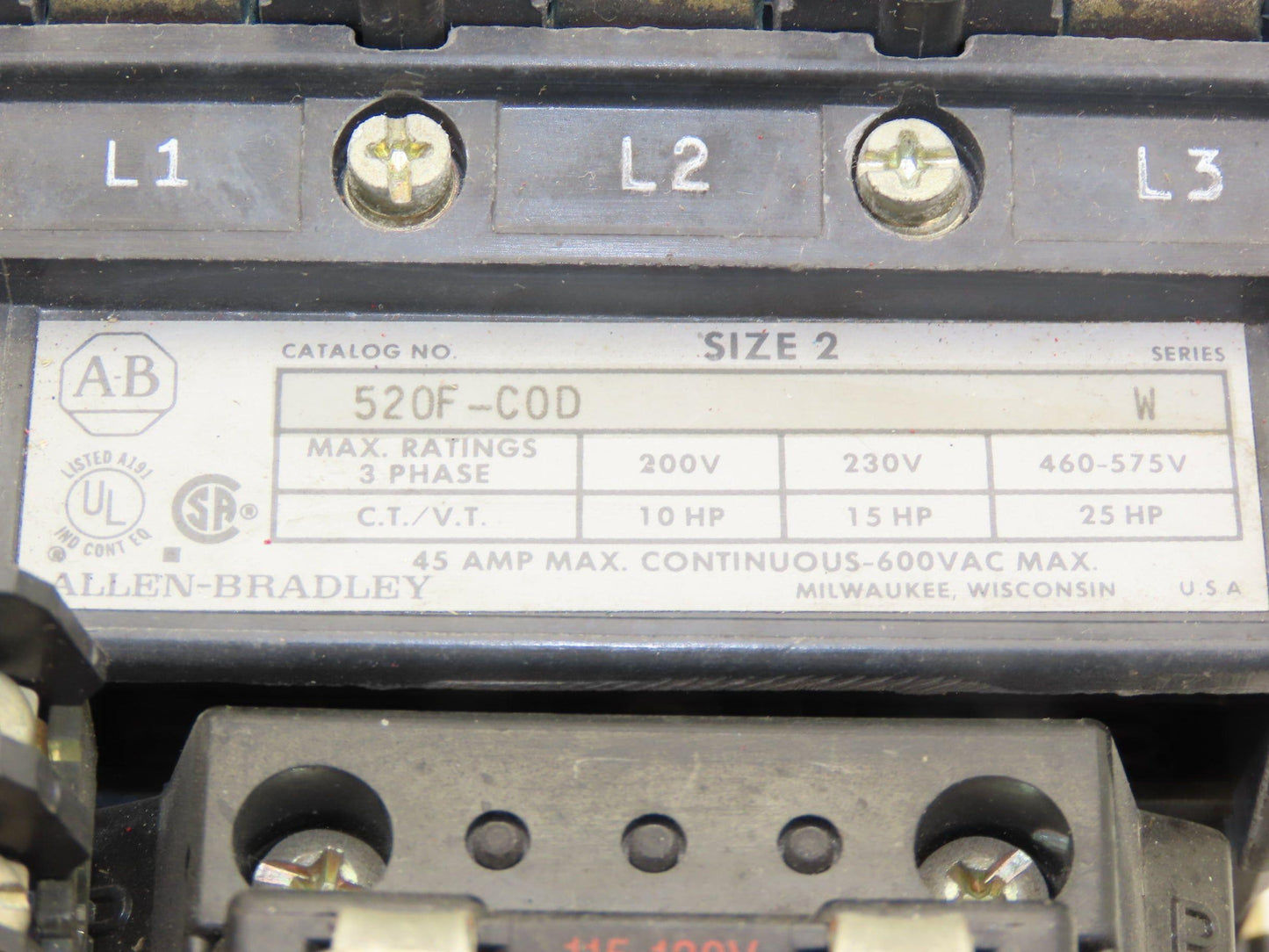 General Electric 520F-C0D Contactor Motor Starter 120V Coil 25Hp 3PH 600V
