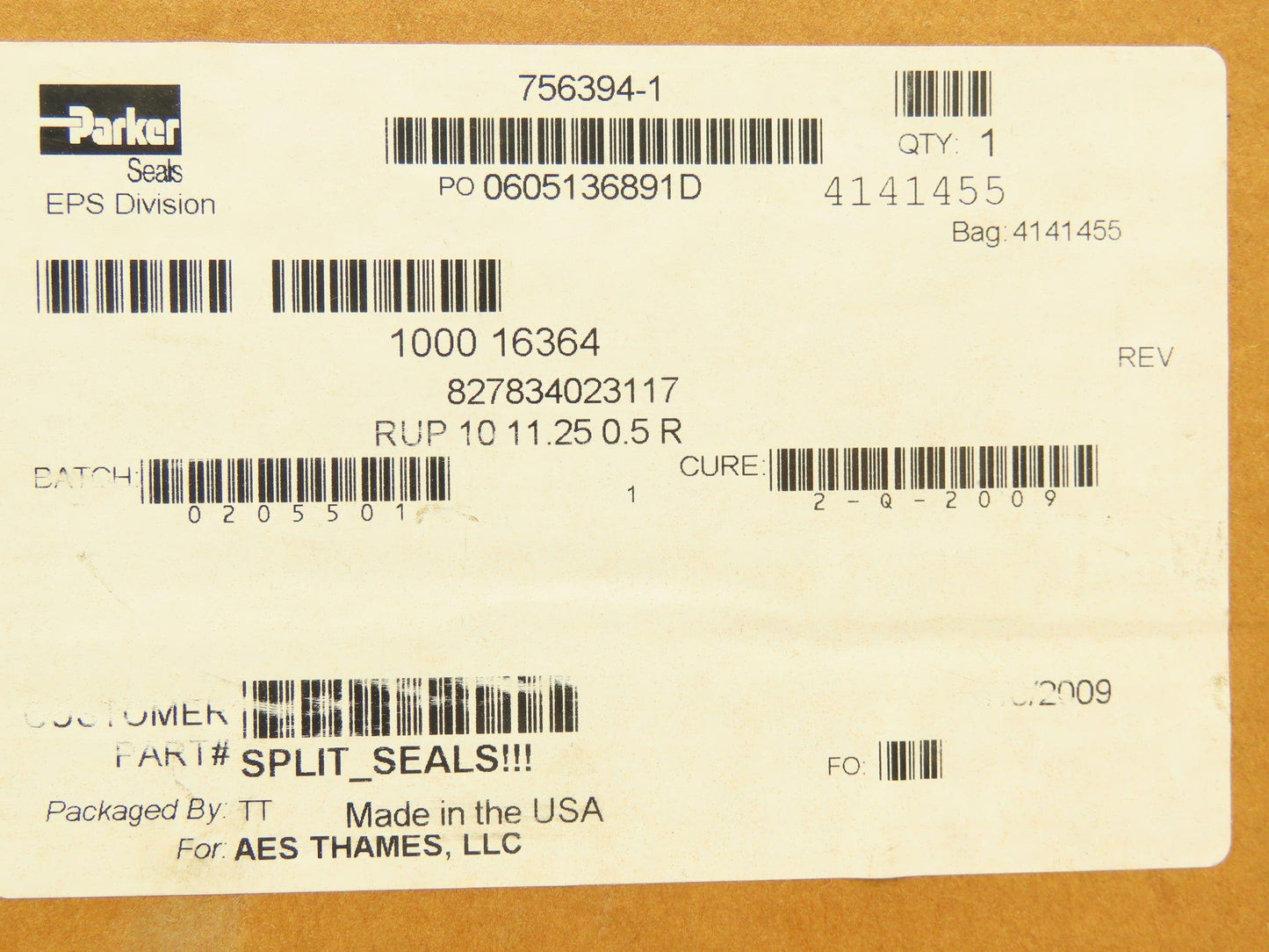 Parker 16364-RUP Split Seal 10" Shaft 11.25" Bore 0.5" D