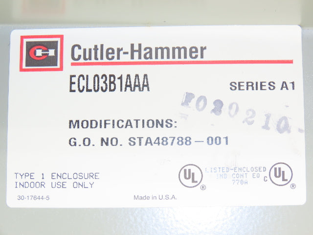 Cuttler Hammer ECL03B1AAA Lighting Contactor Electrical Enclosure No Contactors