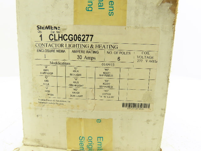 Siemens CLHBG06277 Lighting & Heating Contactor Electrical Enclosure 30A