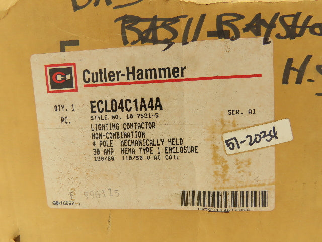 Cuttler Hammer 6710C54G31 ECL04C1A4A Lighting Contactor Electrical Enclosure