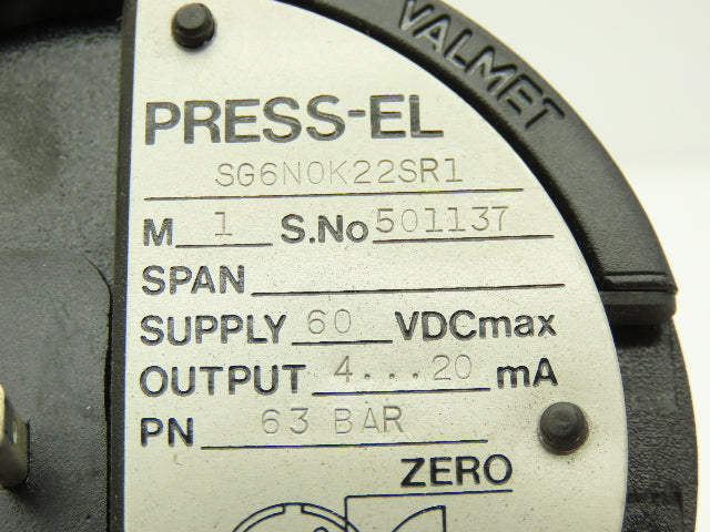 Valmet SG6N0K22SR1 Pressure Transmitter 63 Bar 60vdc 4-20mA Press-EL