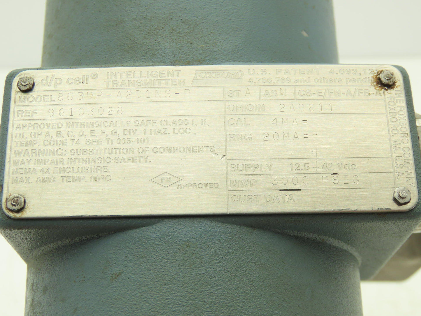 Foxboro 863DP-A2D1NS-P Intelligent Differential Pressure Transmitter 12.5-42vdc