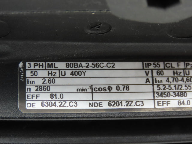 Grundfos 80BA-2-56C-C2 AC Motor 1.5Hp 3450rpm 208-230v 3ph 56C TEFC