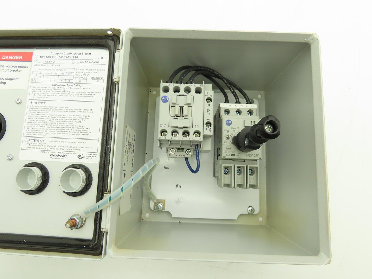 Allen Bradley 103H Motor Starter Enclosure Disconnect 480V 10A 7.5Hp Coil 24VDC