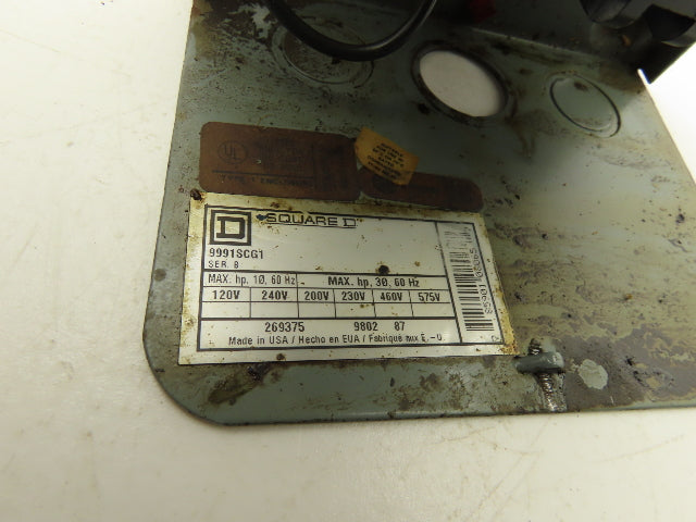 Square D 9991SCG1 Size 0 Motor Starter Enclosure 3Ph 600VAC 5Hp Ser B Coil 120V