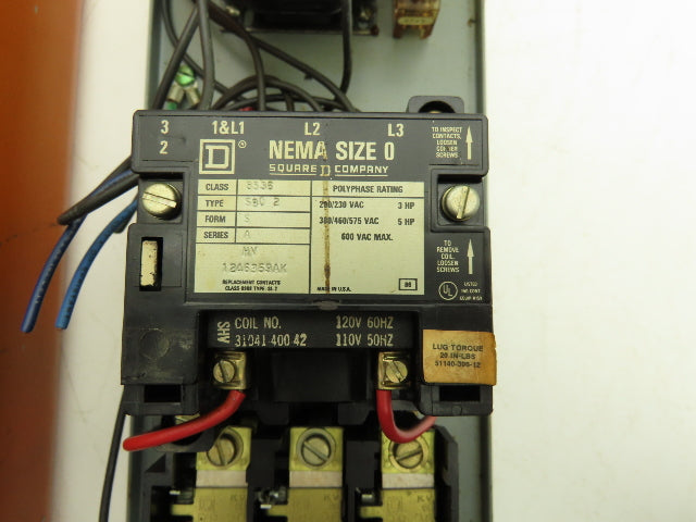 Square D 9991SCG1 Size 0 Motor Starter Enclosure 3Ph 600VAC 5Hp Ser B Coil 120V