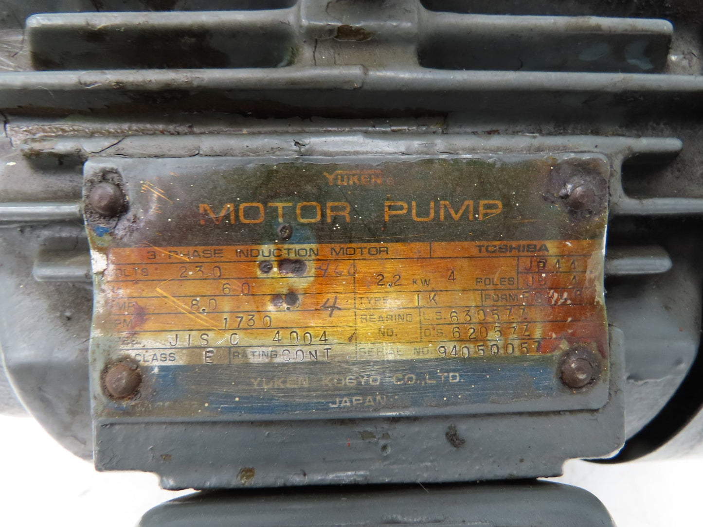 Yuken Toshiba AM16-00-2.2-4P Hydraulic Pump Motor 2.2kw 1730rpm 230/460V 3PH