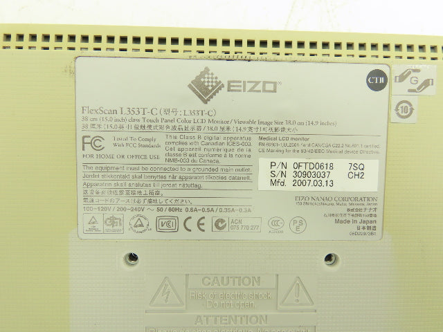 Eizo L353T-C FlexScan Touch Panel 15" Display 120/240VAC VGA DVI USB 1024x768