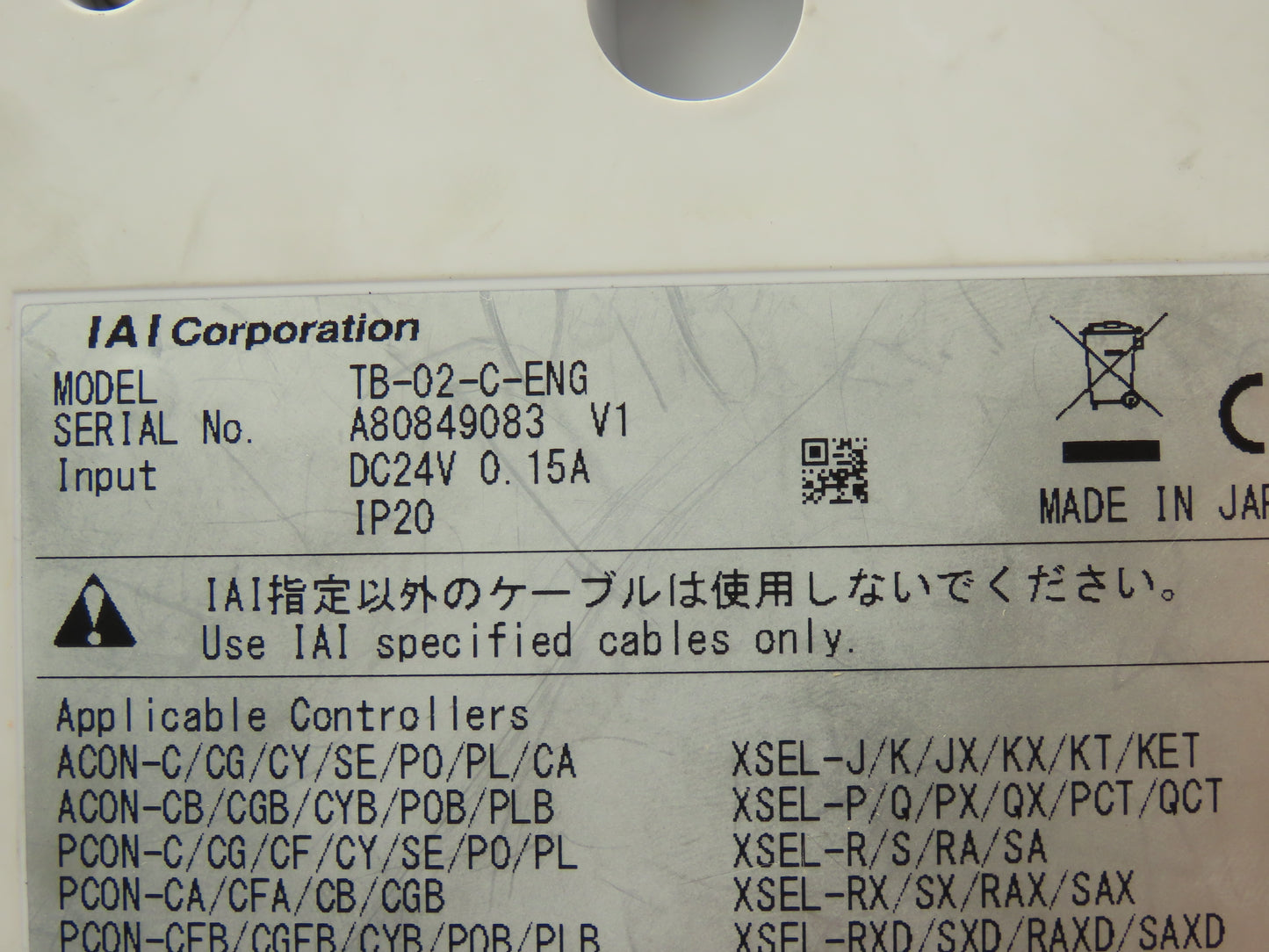Intelligent Actuator Corporation TB-02 7" Touch Panel Teaching Pendant IAI
