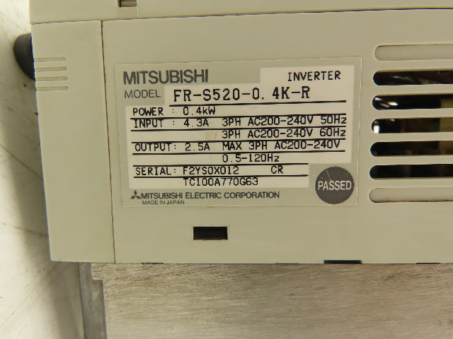 Mitsubishi FR-S520-0.4K-R Freqrol S500 VFD Inverter AC Drive .4kw/.5Hp 240V 3PH
