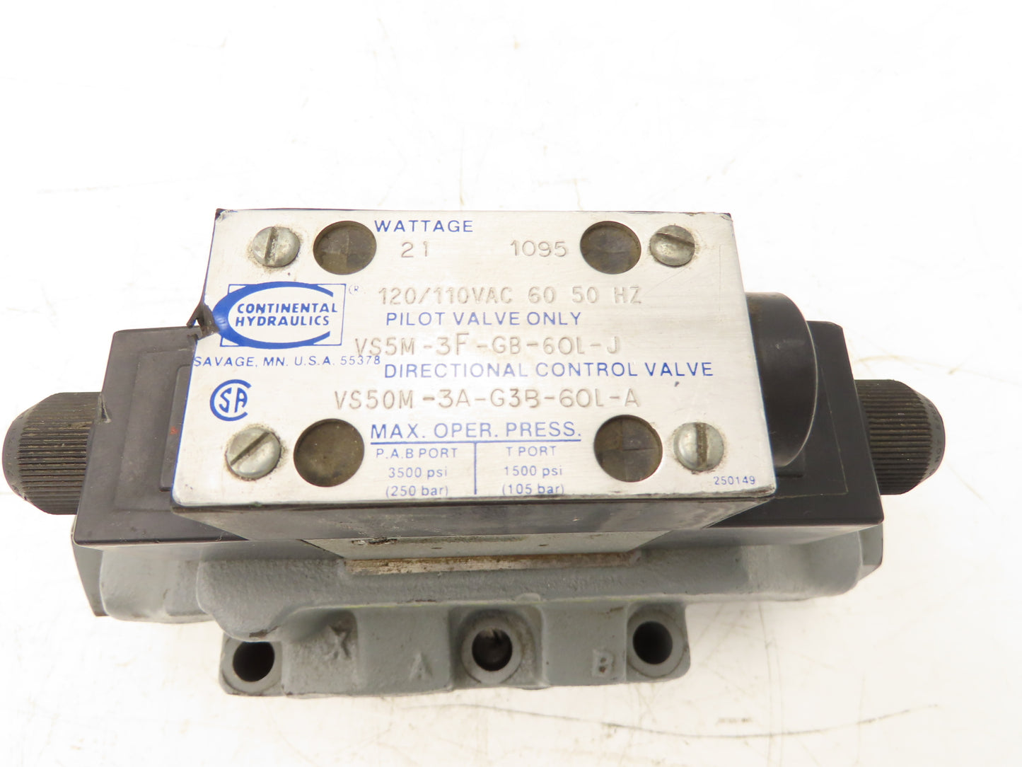 Continental Hydraulics Hydraulic Pilot Operated Directional Valve 120V 60Hz