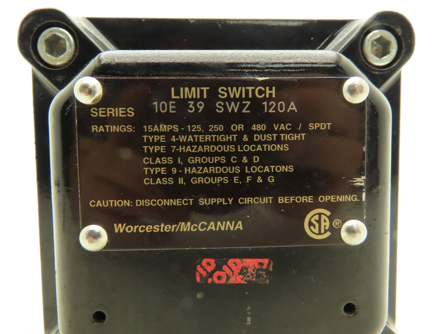 Worcestor/McCANNA 10E 39 SWZ 120A Limit Switch 250-480V Hazardous Location