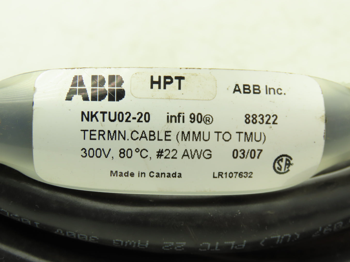 ABB NKTU02-20 Symphony Plus Termination Cable Assembly 22AWG 300V 20'