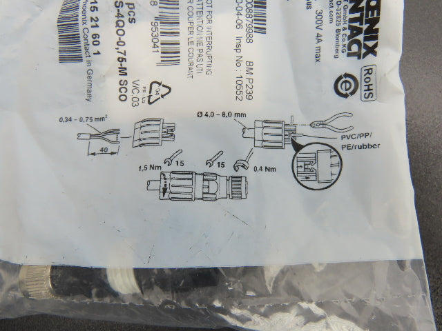 Phoenix Contract SACC-FS-4QO-0,75-M SCO M12 Speedcon Connector 4 Pin Lot of 8