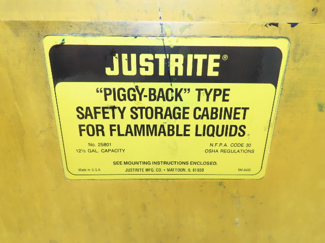 Justrite 25801 Yellow Flammable Safety Cabinet 12-1/2 Gallon Liquid Piggyback