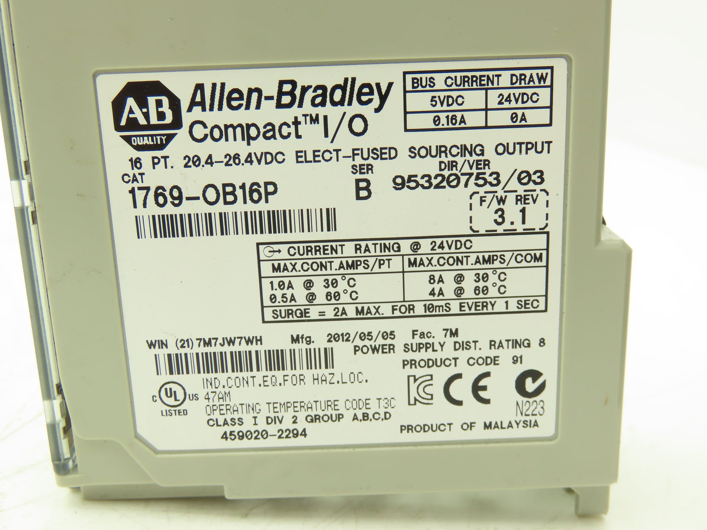 Allen Bradley 1769-OB16P MicroLogix Compact I/O Sourcing Output 16 Pt Lot of 2