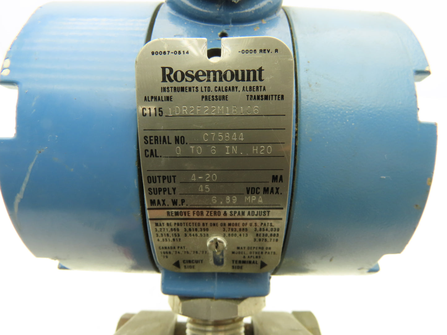 Rosemount C1151DR2F22M1B1C6 Alphaline Pressure Transmitter 0-6"H20 45VDC