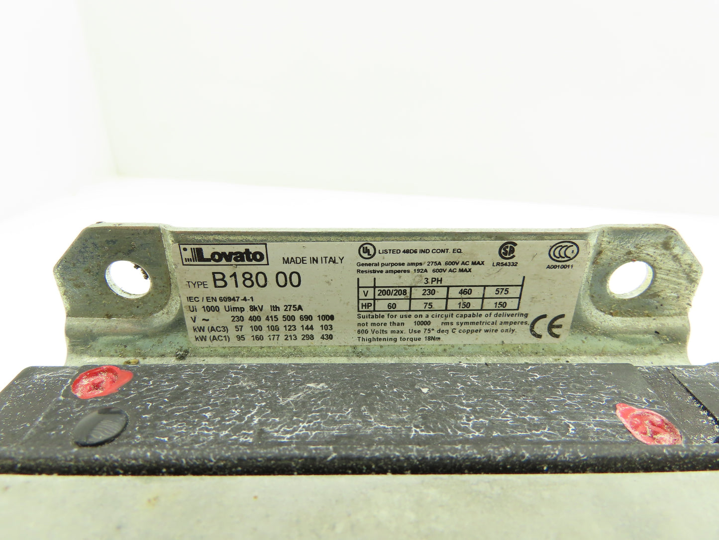 Lovato B180 00 Motor Starter Contactor 150Hp 275A 1000V 3 Pole IEC 480V Coil
