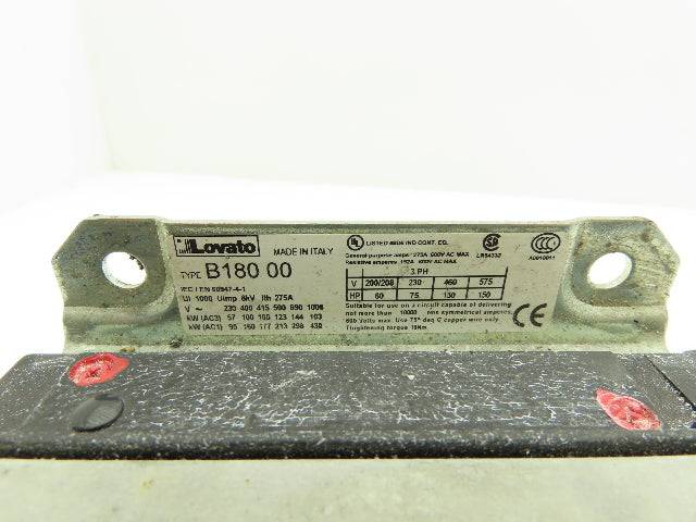 Lovato B180 00 Motor Starter Contactor 150Hp 275A 1000V 3 Pole IEC 480V Coil