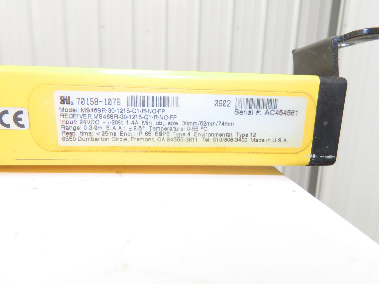 STI 70158-1076 Light Curtain 1215mm Receiver 0.3-9m Range MiniSafe 4600 24vdc