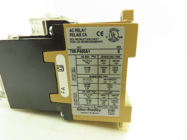 Allen Bradley 700-P400A1 AC Control Relay 120V Coil 10A 120VAC Series E Lot Of 5