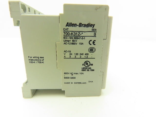 Allen Bradley 700-K31Z Relay 600V 10A 24VDC Coil Series B Lot of 12