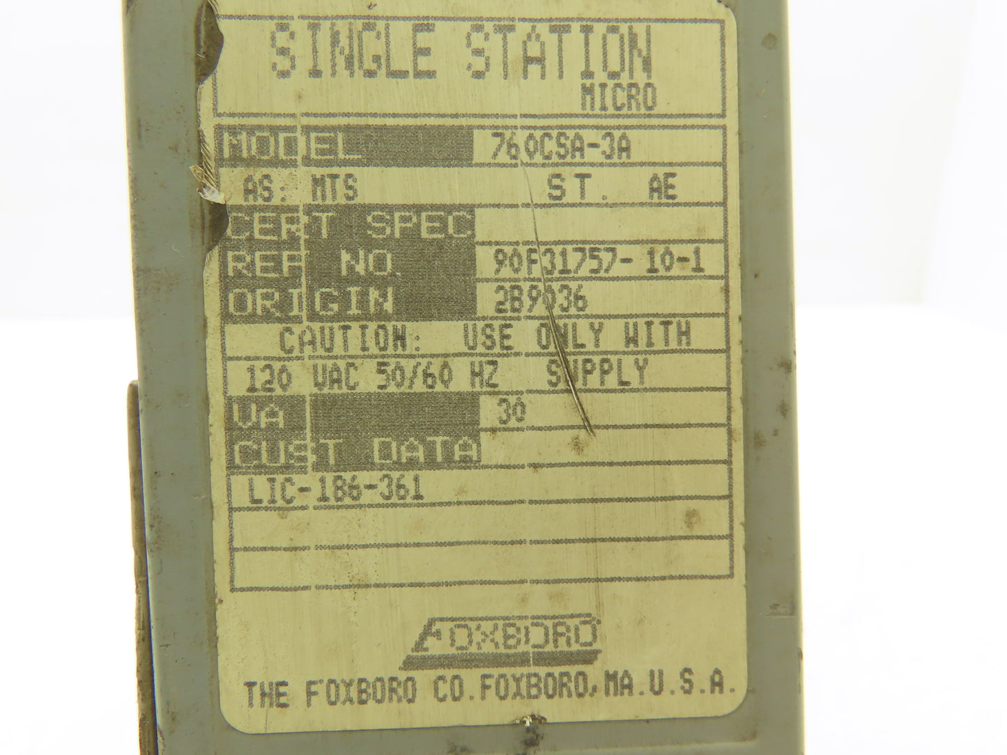 Foxboro 760CSA-3A Single Station Micro HMI Recorder 120VAC Supply
