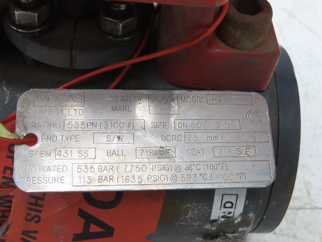 Mogas RSVP-UF High Pressure Severe Ball Valve DN50 2" Socket Weld 1" Bore