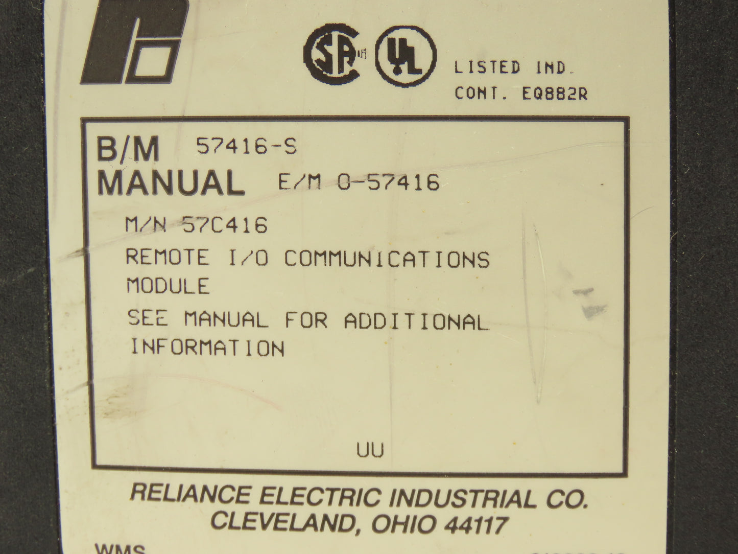 Reliance Electric 57C416 I/O PLC Input Output Module