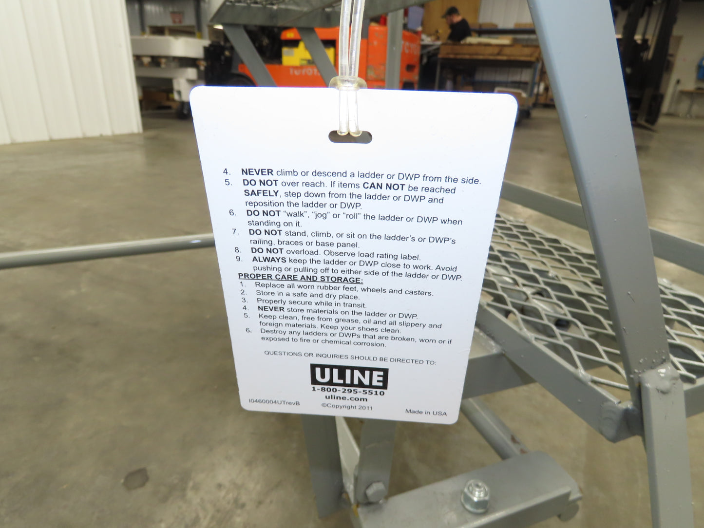 Uline H-84-110 Rolling Ladder 5 Step 10" Work Platform 50" Top Step 450lbs