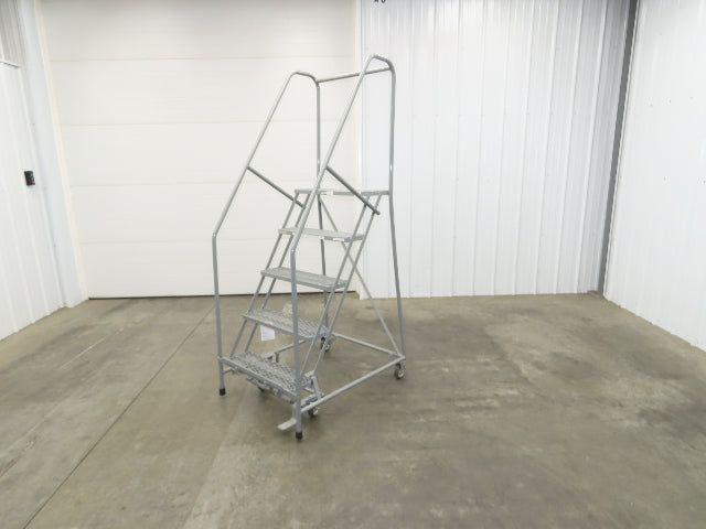 Uline H-84-110 Rolling Ladder 5 Step 10" Work Platform 50" Top Step 450lbs