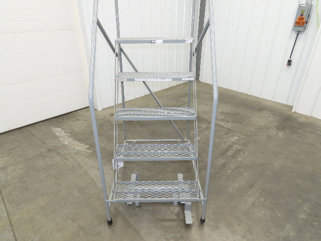 Uline H-84-110 Rolling Ladder 5 Step 10" Work Platform 50" Top Step 450lbs