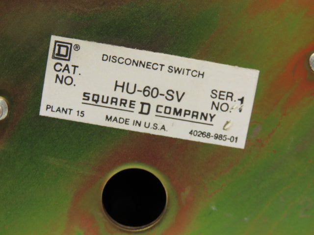 Square D HU-60-SV 3-Pole Disconnect Switch 60A 600V Non-Fused w/Handle