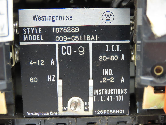 Westinghouse C09-C511BA1 Overcurrent Relay 4-12 Amp 60Hz 1875289