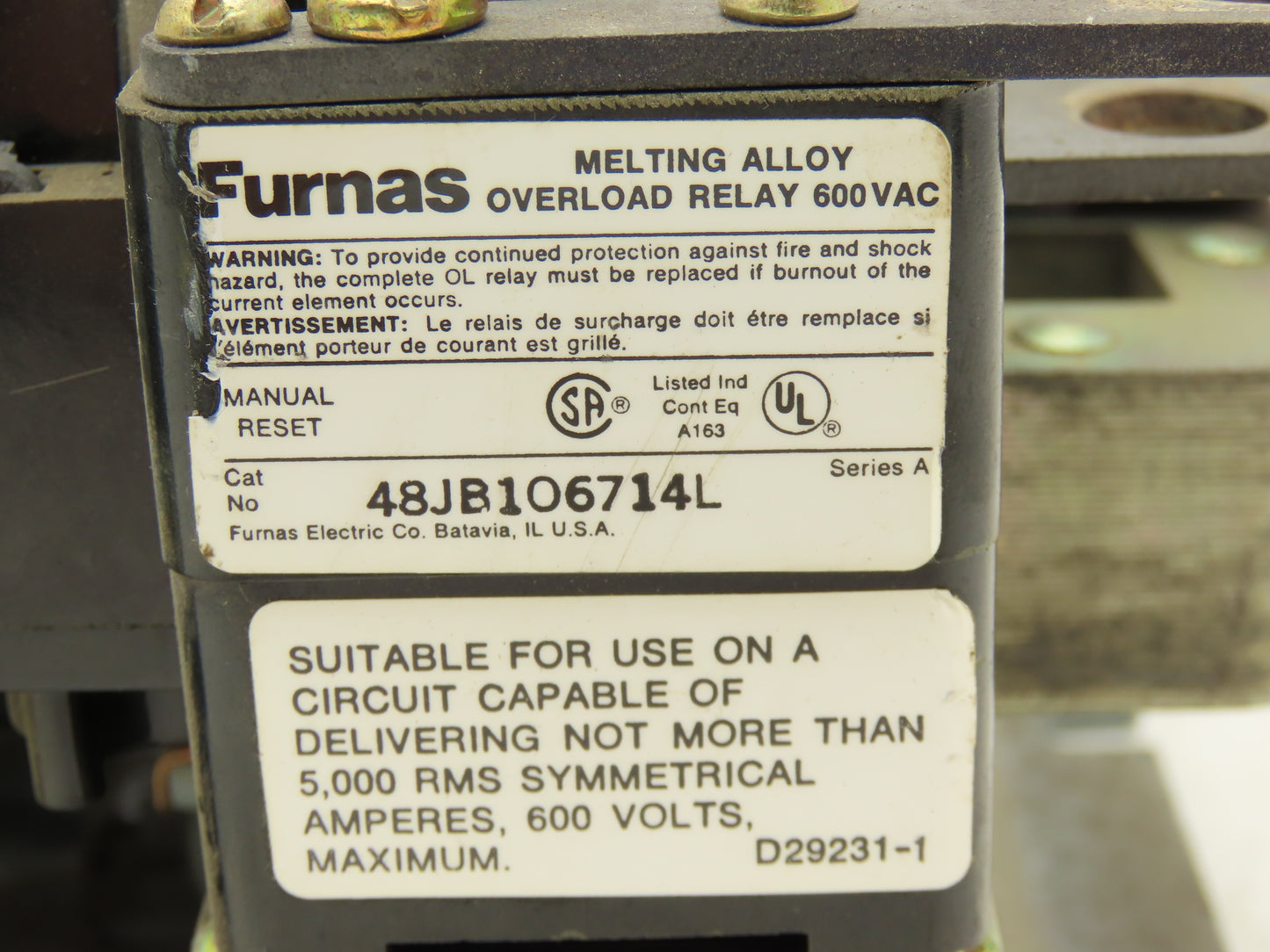 Furnas 14JB108300 Motor Starter 135A 600VAC 3ph 100Hp NEMA 4 120V Coil