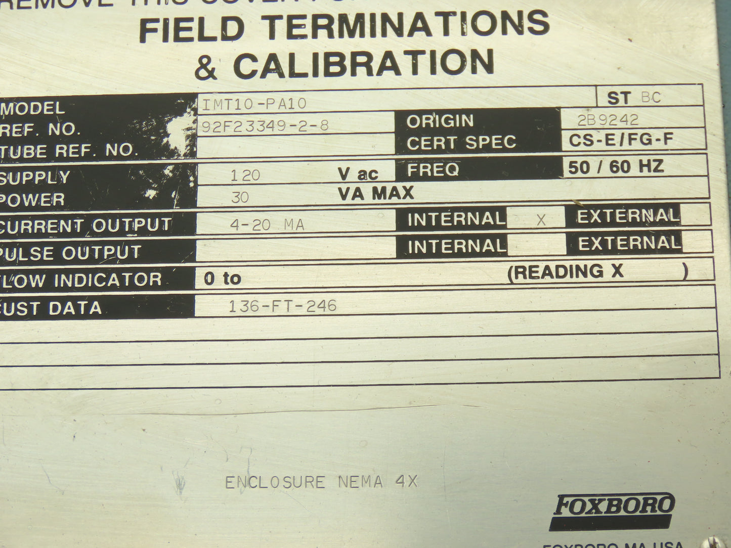 Foxboro IMT10-PA10 Magnetic Flow Transmitter 120VAC I/A Series