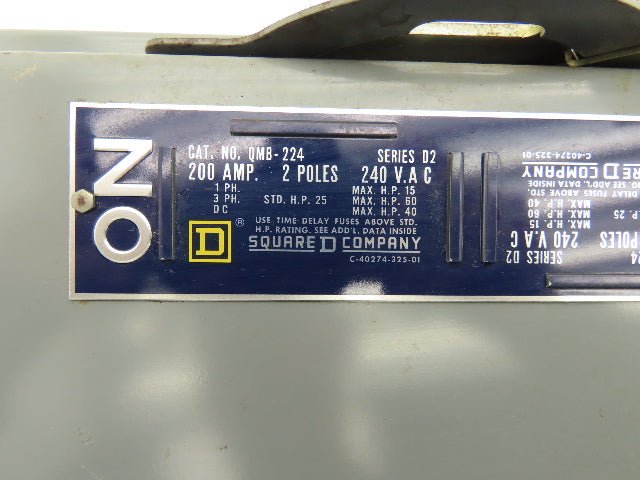Square D QMB-224 Fusible Panelboard Bus Switch 200A 2-Pole 240VAC Series D2