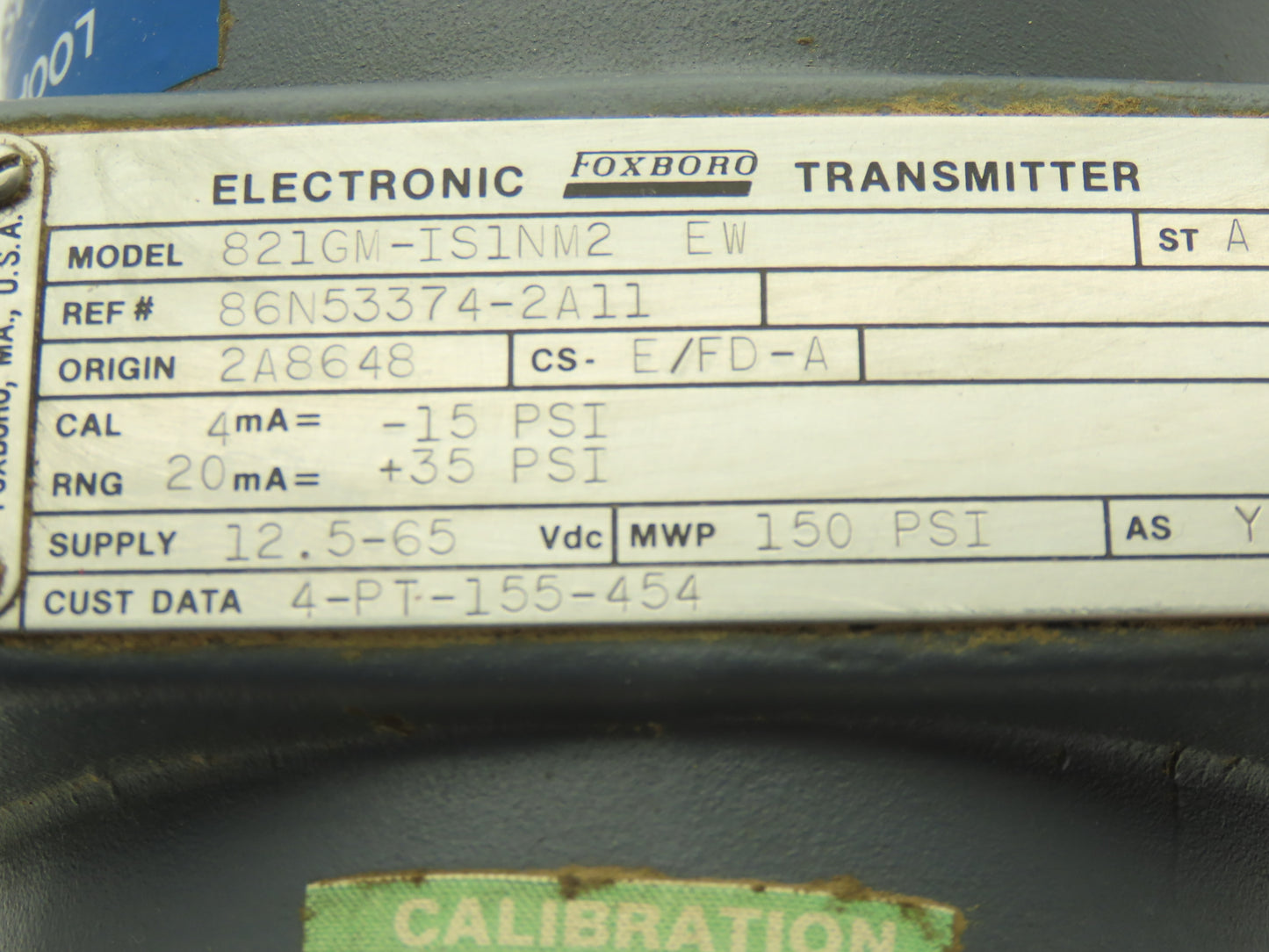 Foxboro 821GM-IS1NM2 Pressure Transmitter 1/2"NPT 12.5-65vdc