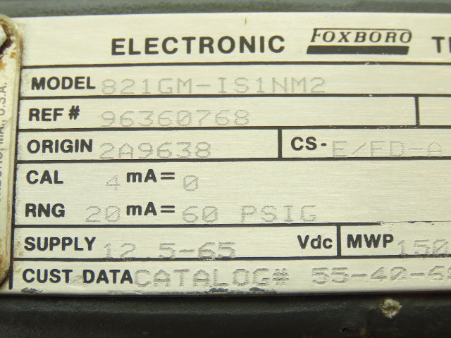 Foxboro 821GM-IS1NM2 Pressure Transmitter 1/2"NPT 12.5-65vdc