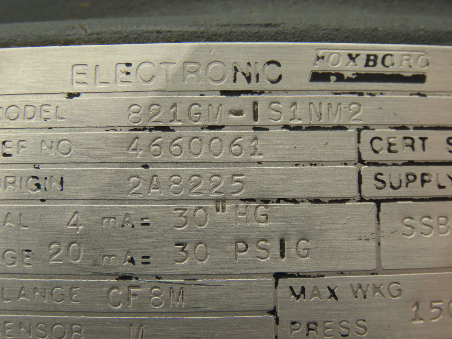Foxboro 821GM-IS1NM2 Pressure Transmitter 1/2"NPT 12.5-65vdc 0-30PSI