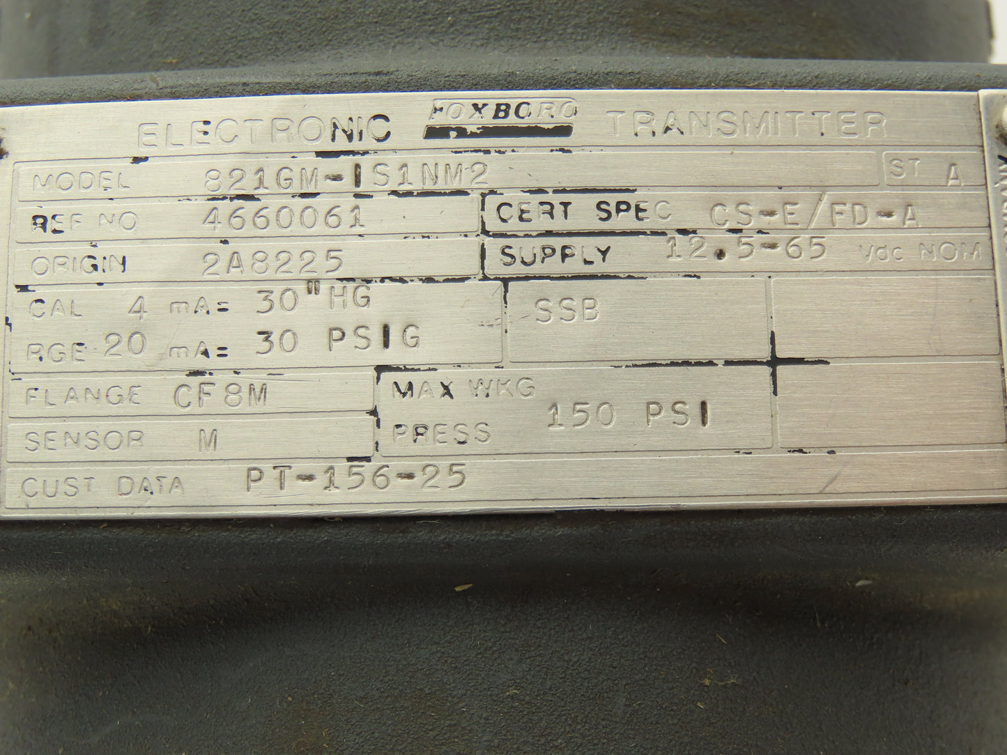 Foxboro 821GM-IS1NM2 Pressure Transmitter 1/2"NPT 12.5-65vdc 0-30PSI
