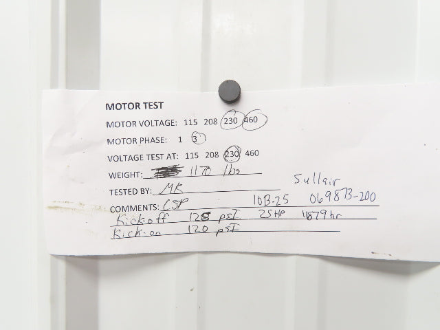 Sullair 10B-25 Rotary Screw Air Compressor 100 CFM 125 PSI 25HP 230/460V 3Ph