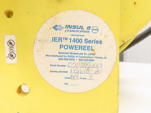 Insul 8 IER 1400 Powereel Retractable Power Cable Reel 16/10 Cord 5A 600V 20'L