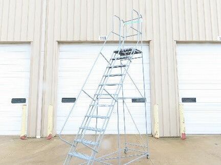 Cotterman Metal Rolling Ladder 12-Step 10'H Platform 24x7"Tread 162"H 32"W 450Lb