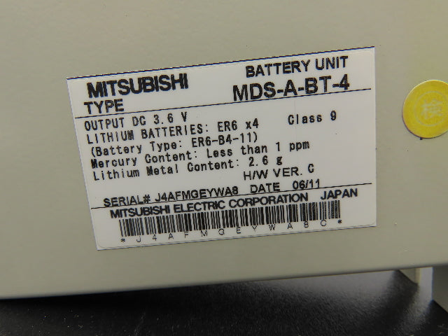 Mitsubishi MDS-A-BT-4 Lithium Battery Unit 3.6V Output ER6-B4-11 H/W Ver C