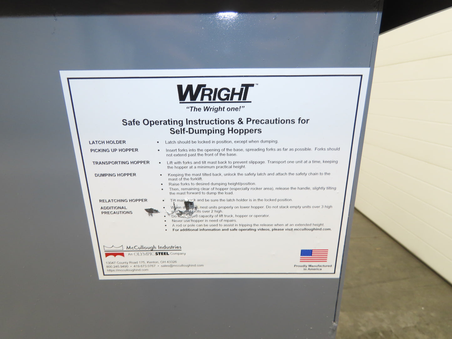 Wright 26099-GRY 2-1/2 YD Self Dumping Hopper 4000lbs Trash Recycle 10 Gauge Bin