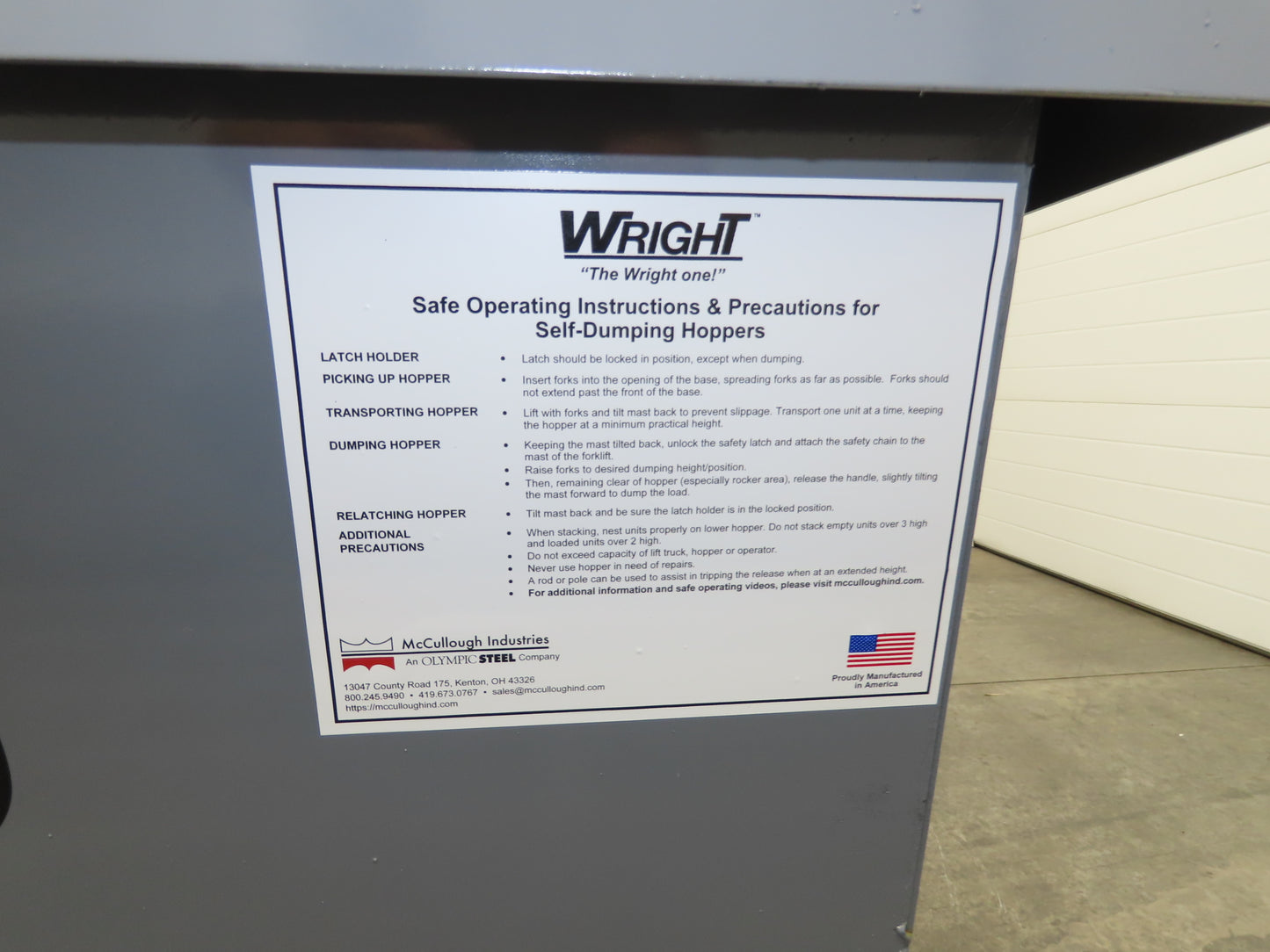 Wright 5055-GRY 1/2 YD Self Dumping Hopper 4000lbs Trash Recycle 10 Gauge Bin