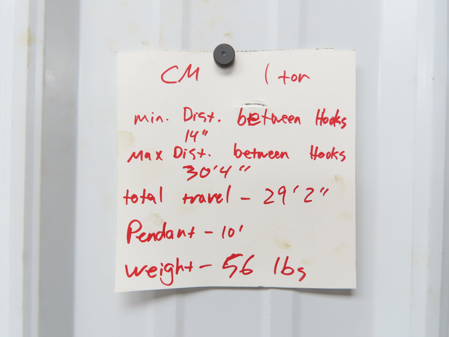 CM Cyclone 1 Ton 2000Lb Manual Chain Fall Hand Hoist 29' Lift